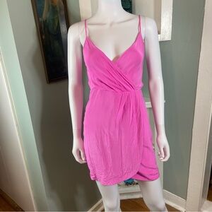 Lavender Brown hot Pink Silk Mini faux Wrap Dress XSmall xs made in USA